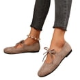 thumbnail image 2 of Nestiefly Lace Up Ballet Flats For Women Mary Jane Round Toe Faux Suede Shoes Slip On Low Heel Arch Support Casual Sneakers Khaki US-9.5, 2 of 8