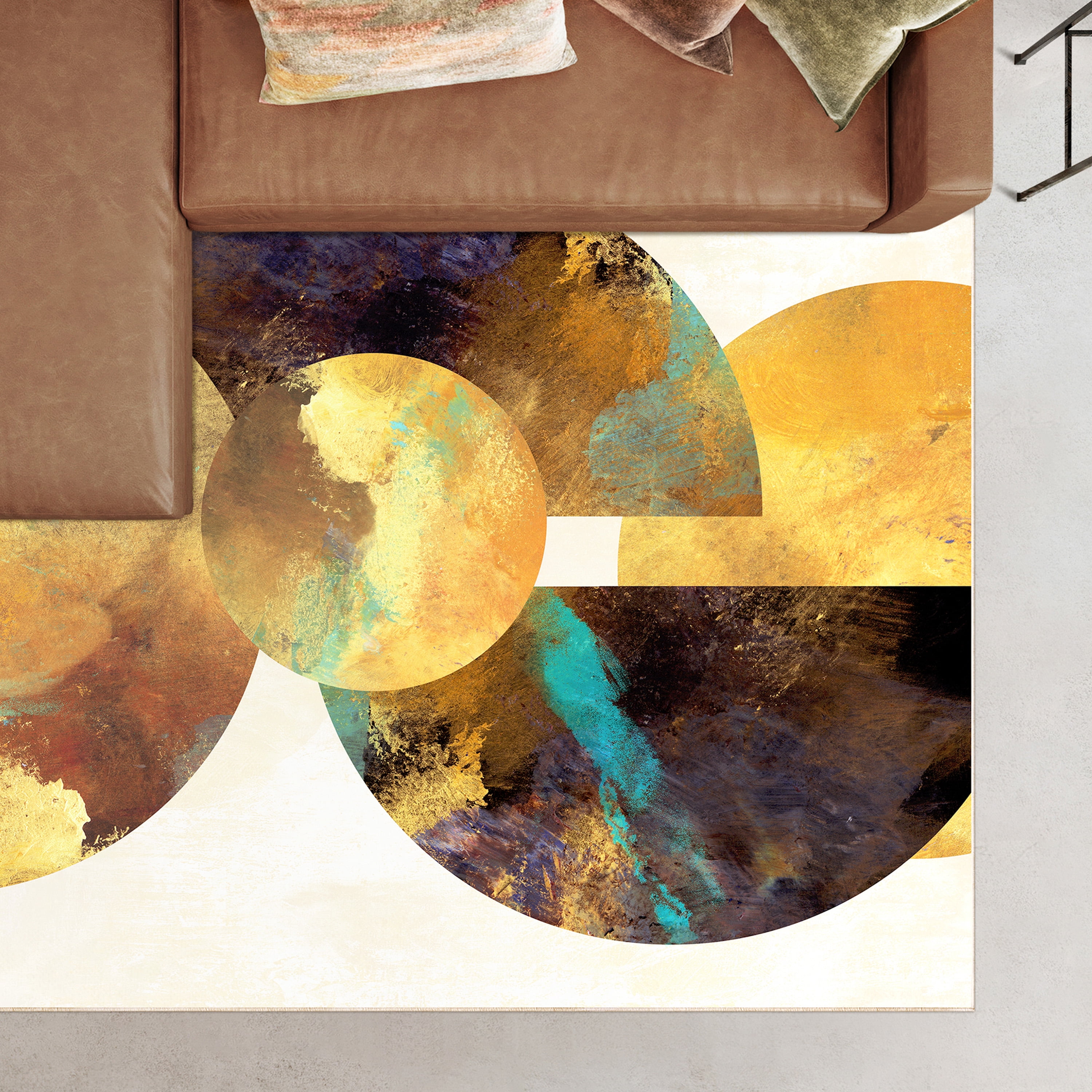 Patina Plates I Washable Geometric Art Area Rug size 8'x10', Power-loomed, Heavenly Softness with Non-Slipping Backing