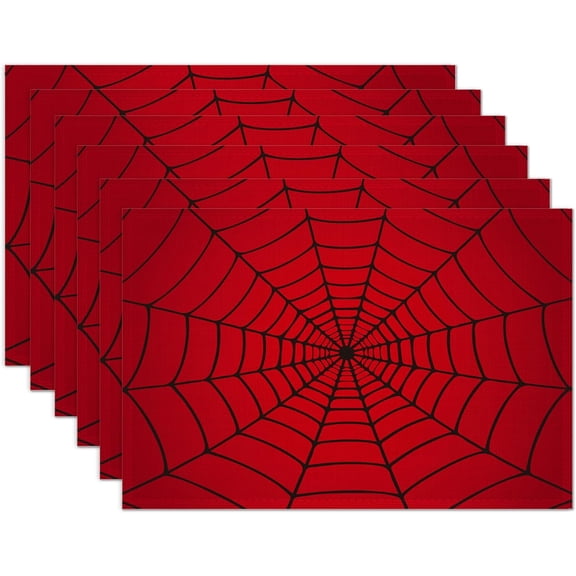 Spider Web Red Placemats Set of 6 Place Mats for Kitchen Table Washable Farmhouse Linen Table Mats Dining Decoration 12x18 Inch