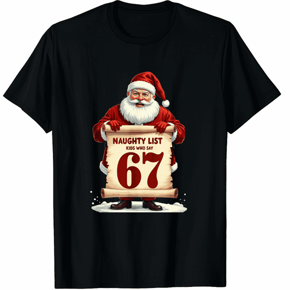 Naughty List Who Say 67 Christmas Six Seven Santa Claus T-Shirt (Men's, Women's)