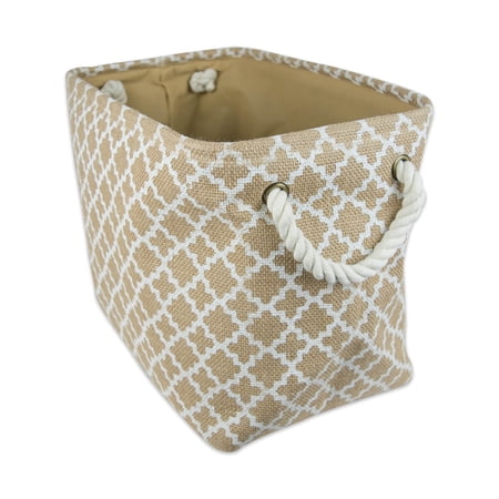 DII Burlap Rectangle Storage Bin, White Lattice Print, Medium, 16x10x12-inches