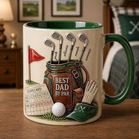 Personalized Best Dad By Par Faux 3D Inflated Mug, Custom Gift For Dad Daddy, Golf Lovers, Golf Dad Cup, Father's Day Gift For Him