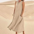 thumbnail image 2 of CHOK Robes d'Été Femmes Décontractées Sans Manches Lin Coton Fluide Poche Longue Maxi Robes d'Été pour Femmes Couleur Unie Grande Taille Robe pour Femmes Col en V Robe de Collation des Grades, 2 of 8