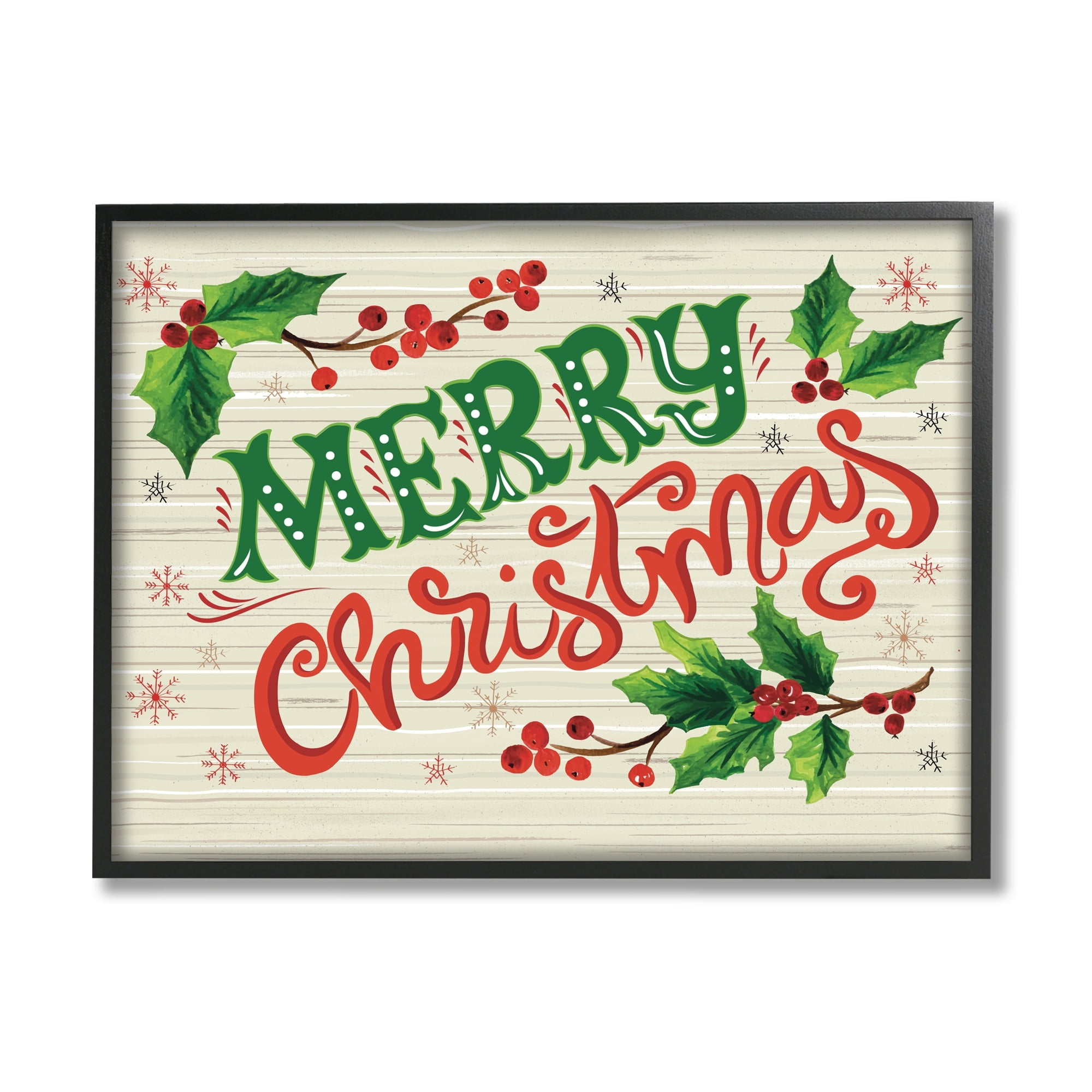 Jovial Merry Christmas Text Holly Berry Botanicals Inspirational Graphic Art Framed Art Print Wall Art