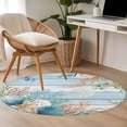 thumbnail image 5 of Marine Life Round Living Room Rugs 4 ft, Shell Coral Eucalyptus Leaves Blue Wood Grain Washable Area Rug with Non-Slip Sturdy Edge Binding Round Carpet for Entryway Kitchen Bedroom Bathroom, 5 of 9