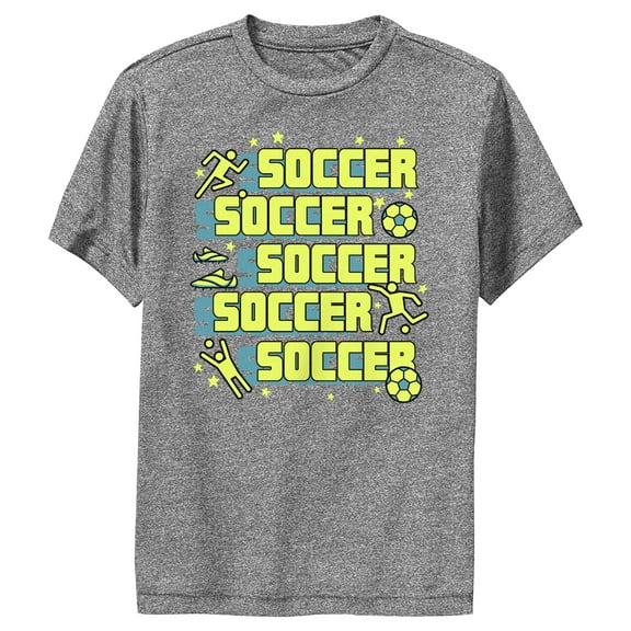 Boy's Lost Gods Soccer Stack Performance Graphic Tee Charcoal Heather Large