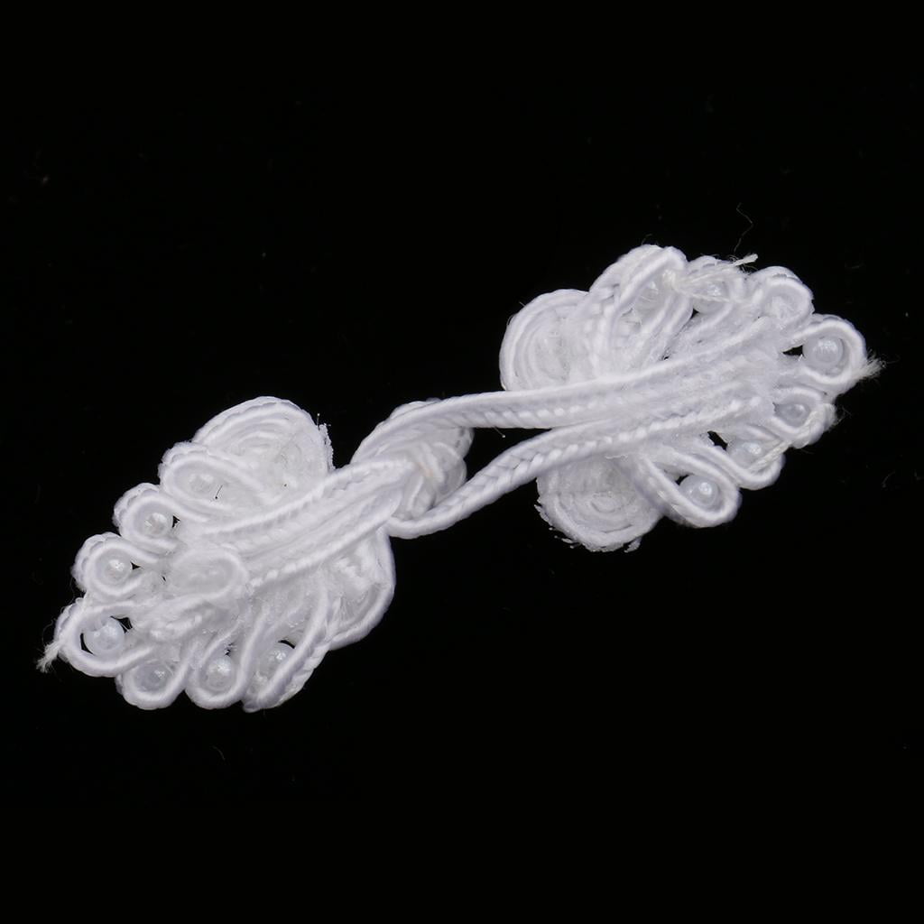 GUOOL Chinese Knot Frog Buttons with Beads for Cheongsam White , White, 8 Pcs