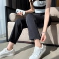 thumbnail image 1 of Pantalones de traje negro para mujer, otoño/invierno, cintura alta, corte ajustado, pierna recta, pie estrecho, pantalones harén, corte holgado, talla pequeña E728, 1 of 3