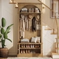 thumbnail image 2 of Fnova 4-in-1 Hall Tree and Shoe Cabinet, Coat Rack with Storage Bench, Coat Hanger and Adjustable Shelves, 70.87" Farmhouse Organizer, Brown, 2 of 9