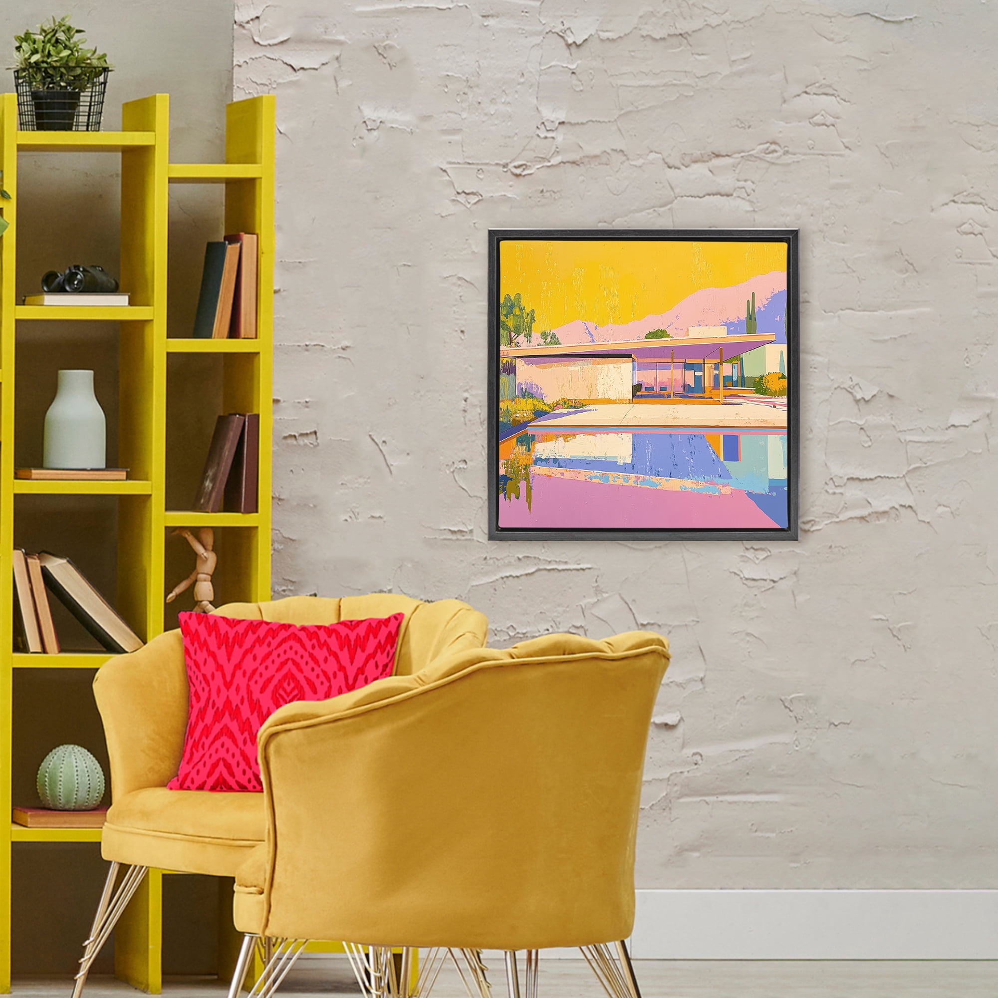 Stupell Industries Vivid Case Study House Black Framed Floater Canvas Wall Art, design by Walker Noble