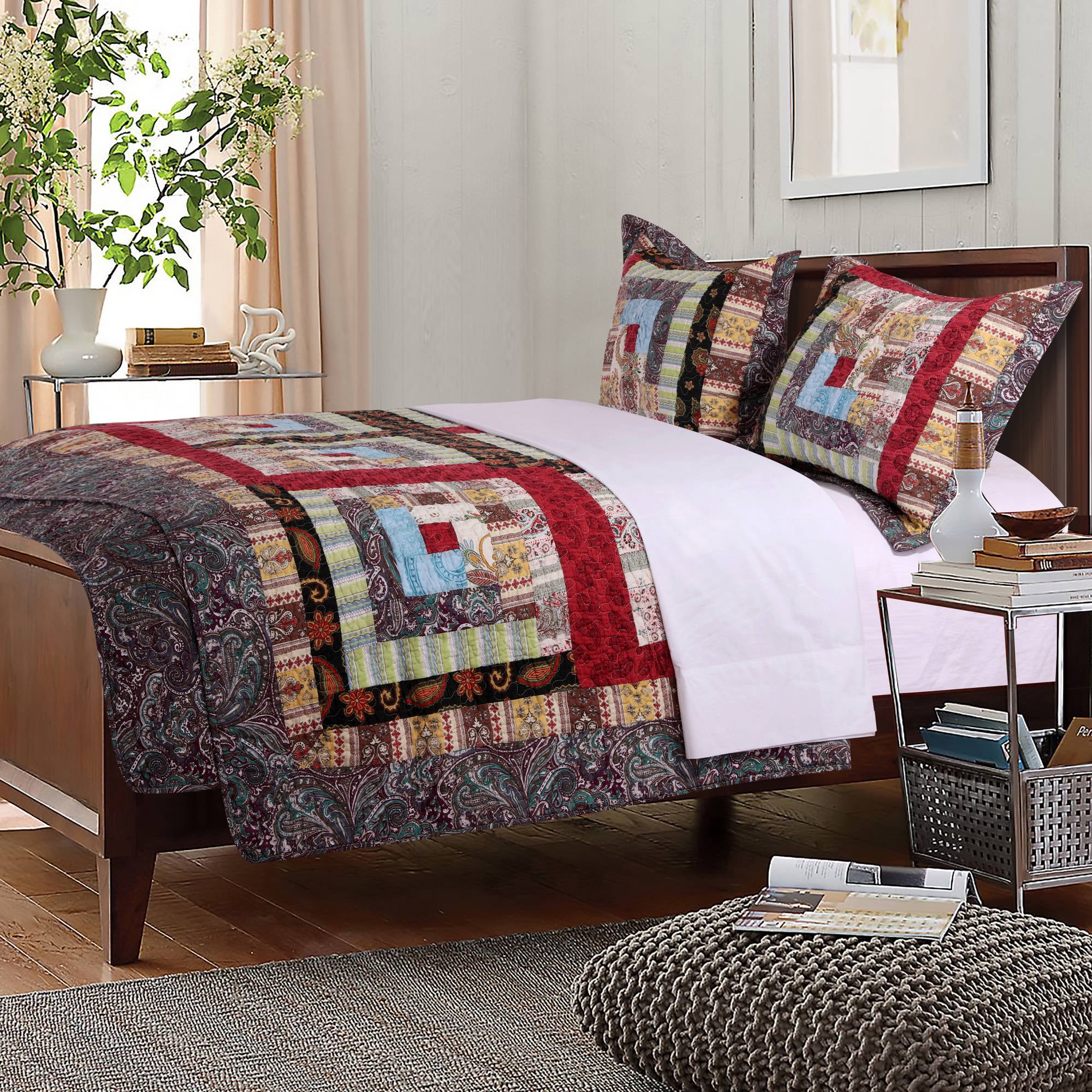 Global Trends Caribou Creek Lodge Authentic Patchwork 100% Cotton Reversible Quilt Set, 3-Piece King/Cal King