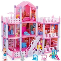Huge Doll House - 143 PCS Large Dollhouse with Full-Plastic, 7 Rooms Playhouse with Furniture and Accessories,Girl toys for Age 3-8