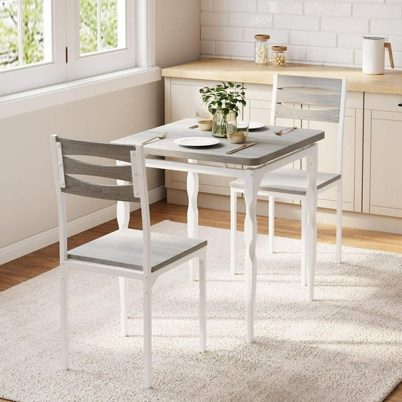 Dining Table Set for 2, Dining Table and Chairs Set of 2, 3 Piece Dining Table Set with Spiral Table Legs for Small Spaces Kitchen Apartment, Wash Grey