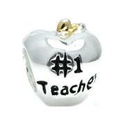 Queenberry Sterling Silver # 1 Teacher Apple Gold-Tone European Style Bead Charm Fits Pandora