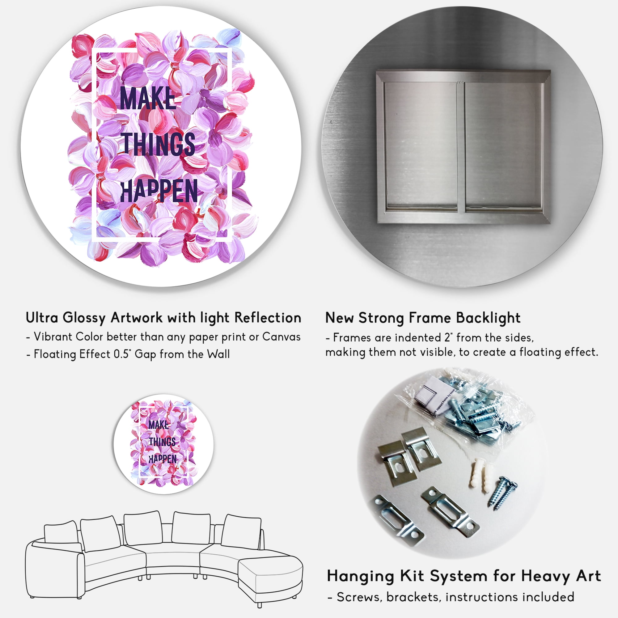 Designart 'Make Things Happen On Purple Flowers' Traditional Circle Metal Wall Art 36x36 - Disc of 36