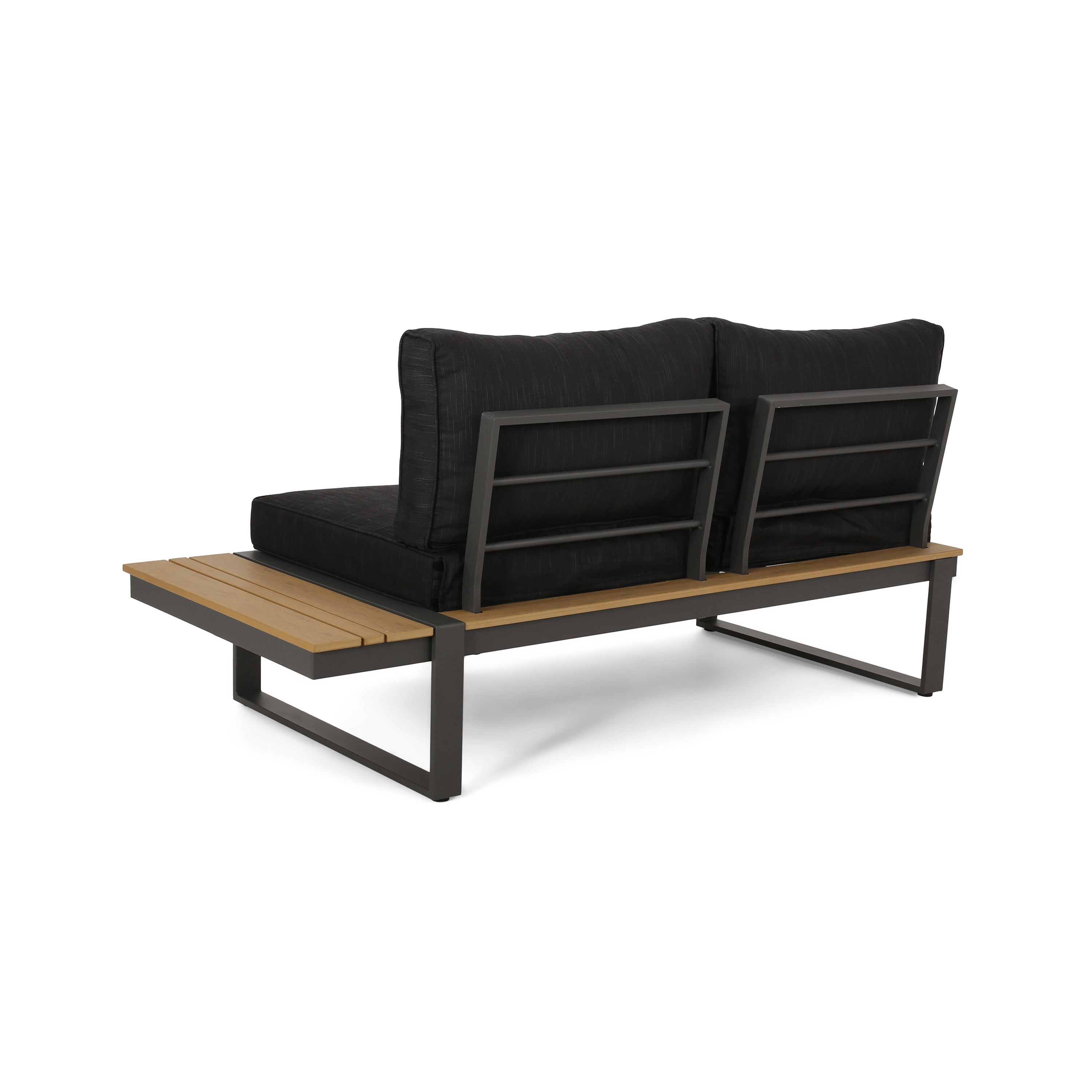 Outdoor Right Arm Combined Sofa Seat, Aluminum Frame Splicing Leisure Couch for Patio Garden, Dark Gray