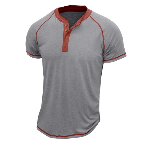 LYEAA Summer Shirts for Men Short Sleeve Four Buttons Crew Neck Fitted Pullover T-shirts Solid Casual Soft Comfortable Breathable Men's Tops Gray M