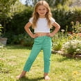 thumbnail image 4 of Vornjynx Girls Cotton Pants High Waist Lightweight Straight Fit Summer Casual Comfort Pants Green Size 4, 4 of 10