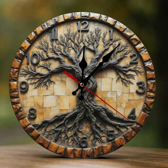 Wall Clock Decorative - Tree of Seasons Print 2D Vintage Wall Clocks Battery Operated Silent Non-Ticking for Bedroom, Living Room, Kitchen, Office, Classroom, 10 Inch