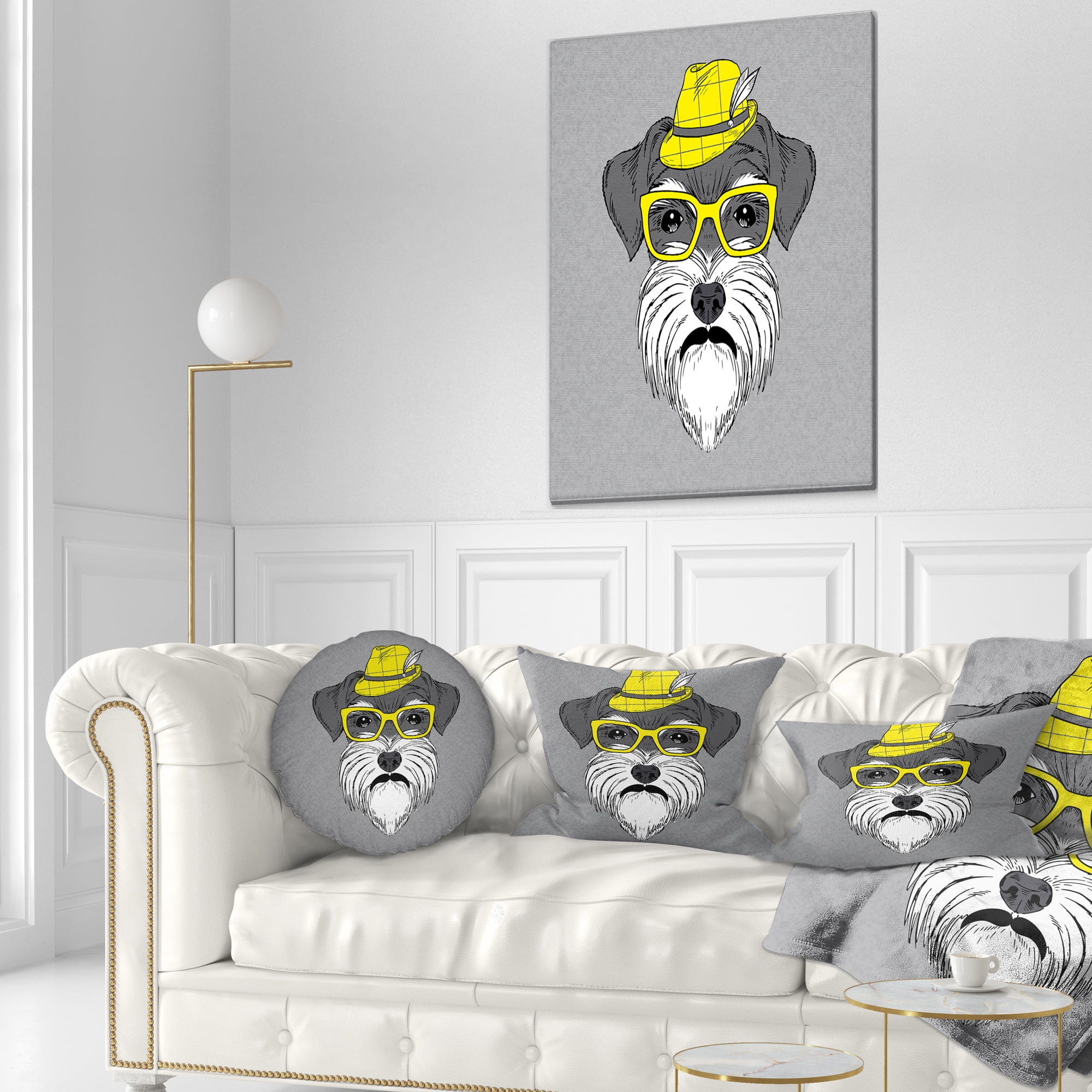 Designart Schnauzer with Hat and Glasses - Contemporary Animal Throw Pillow - 12x20