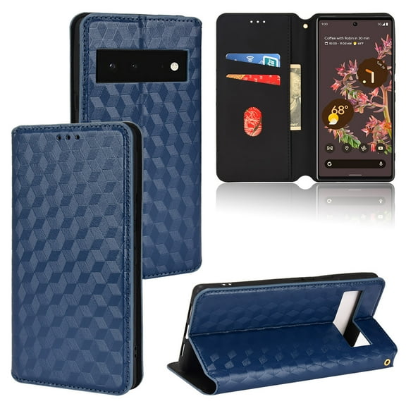 Feishell for Google Pixel 6 (6.4 inch) Wallet Case,Luxury PU Leather Wallet Protective Cover with ID Credit Card Cash Holder Magnetic Closure Flip Kickstand Shockproof Phone Case,Blue