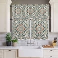 thumbnail image 4 of 3 Piece Kitchen Curtains and Valances Set Green Orange Boho Cafe Curtains 36 Inch Length Abstract Medieval Vintage Ethnic Floral Valance & Tier Curtain for Living Room Bedroom 54"x18"+27"x36"*2, 4 of 6