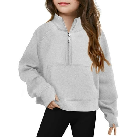 WUXIAN Girls 1/4 Zipper Sweatshirts Casual Oversized Long Sleeve Pullover Tops Cute Half Zipper With Pocket Hoodie Sweater Toddler Leisure Dailywear