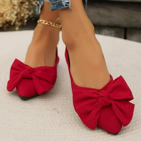 Clearance & Promo Women s Large Size Bow Flat Shoes  Suede Casual  Comfortable Slip-Ons  Pointed Toe  Work Fashion  Flat Heels  Comfortable Bow  Fashion Pointed  Work Flat Shoes  Plus Size Cardigan