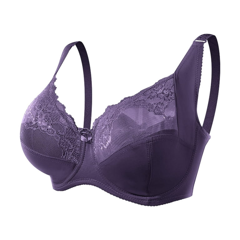 Quealent Womens Bras Comfortable Women's Wireless Bra with Cooling Mesh,  Full Coverage, Convertible T Shirt Bra (Purple,XL)