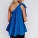 thumbnail image 4 of Camiseta sin mangas para mujer, con un solo hombro, dobladillo con volantes, tipo suelto, Top informal de verano, azul S, 4 of 7