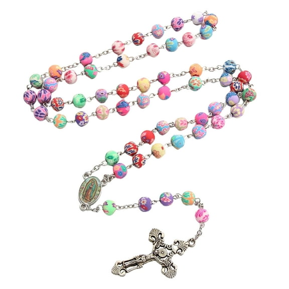 Colorful Soft Pottery Rosary Necklace Holy Jewelry for Birthday Wedding Festival Party Decoration