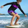 thumbnail image 4 of Bathing Suits for Teens Rash Guard Swimsuits Set for Boys Hawaiian Print Long Sleeve Swim Shirt with Swim Trunks Vacation Modest Two Piece Swim Set for 3-14Years, 4 of 7