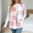 thumbnail image 3 of cocolona Womens Fleece Vest Crew Neck Open Front Sleeveless Jacket Fall Winter Loose Casual Plaid Outerwear, 3 of 7