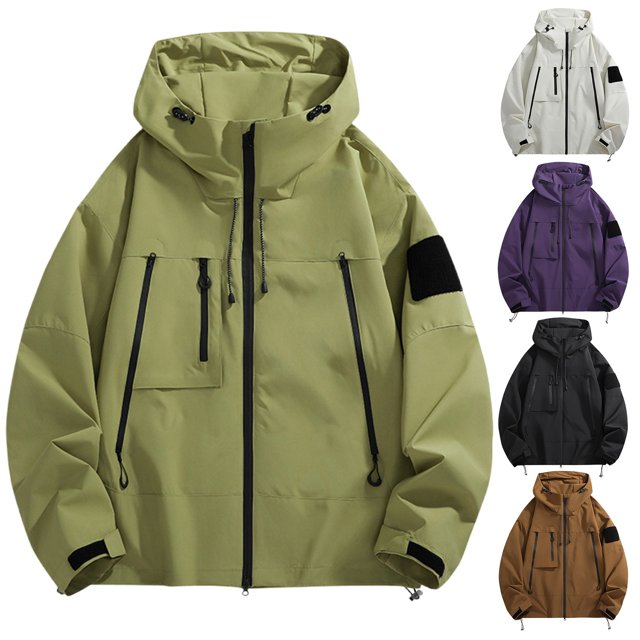 Sentmoon Winter Jackets Solid Color Long Sleeve Coat Oversized Zipper Windbreaker Waterproof Hooded Sweatshirt Fall Delightful for Commuting and Bike Riding Black L