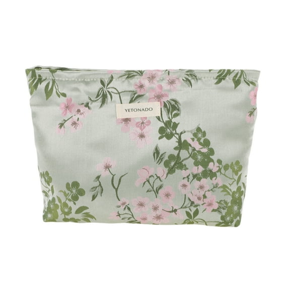 Unique Bargains 1 Pc Portable Cherry Blossom Makeup Bag Polyester Green Large