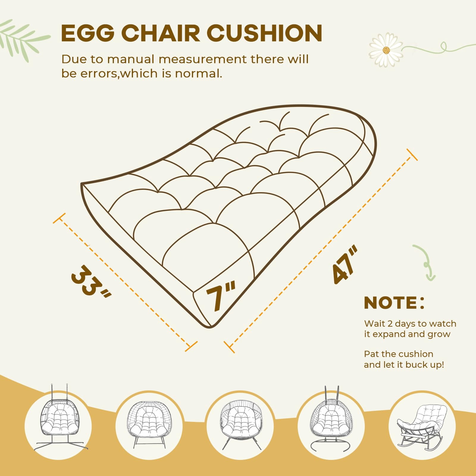 Waterproof Egg Chair Cushion Replacement Outdoor Hanging Egg Chair Cushion 47x35x7 Inches Thicken Couch Cushions with Ties, Blue Enchantress