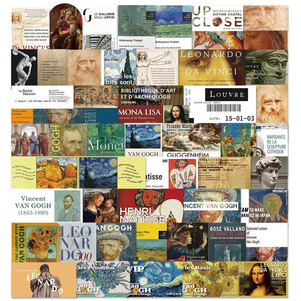 Paquete de pegatinas para exposiciones de arte, 50 unidades, entradas de museo vintage