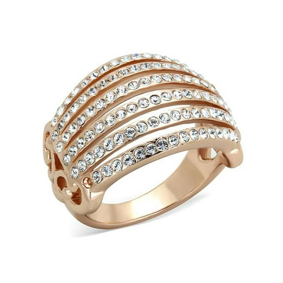 Women's Stainless Steel 316 Rose Gold Ion Plated Crystal Cocktail Fashion Ring Size 8