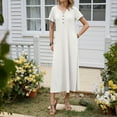 thumbnail image 5 of Fashion SMihono Maxi Dresses for Women 2025 Short Sleeve Solid Casual Dresses Button V Neck Summer Boho Beach Dress with Pockets White XL, 5 of 9