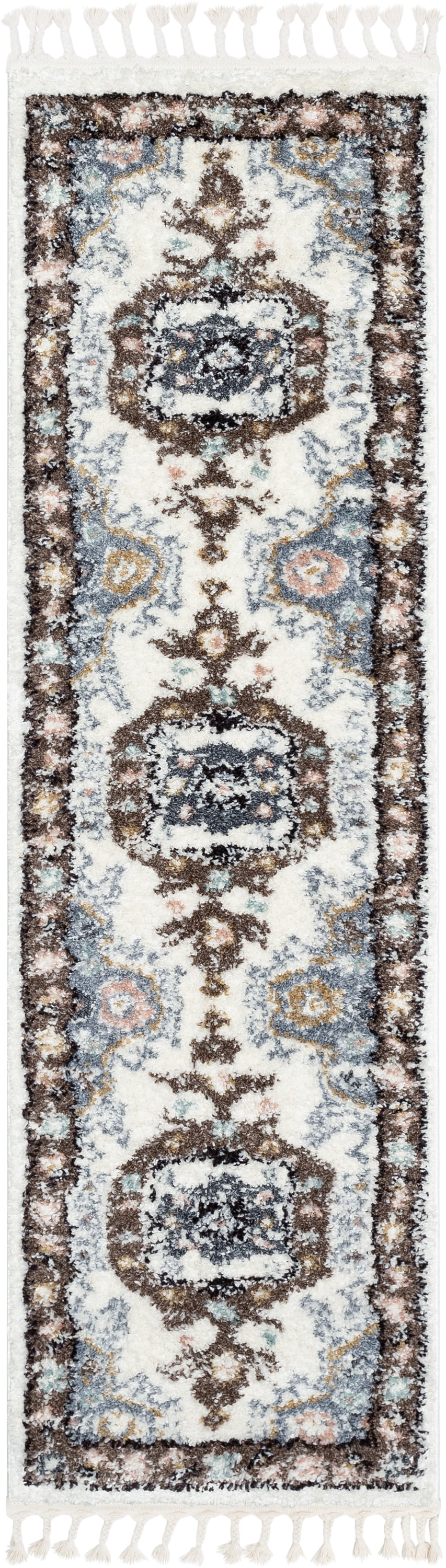 Well Woven Nala Rialta Vintage Oriental Brown Fringed Plush Pile 2'3" x 7'3" Runner Rug