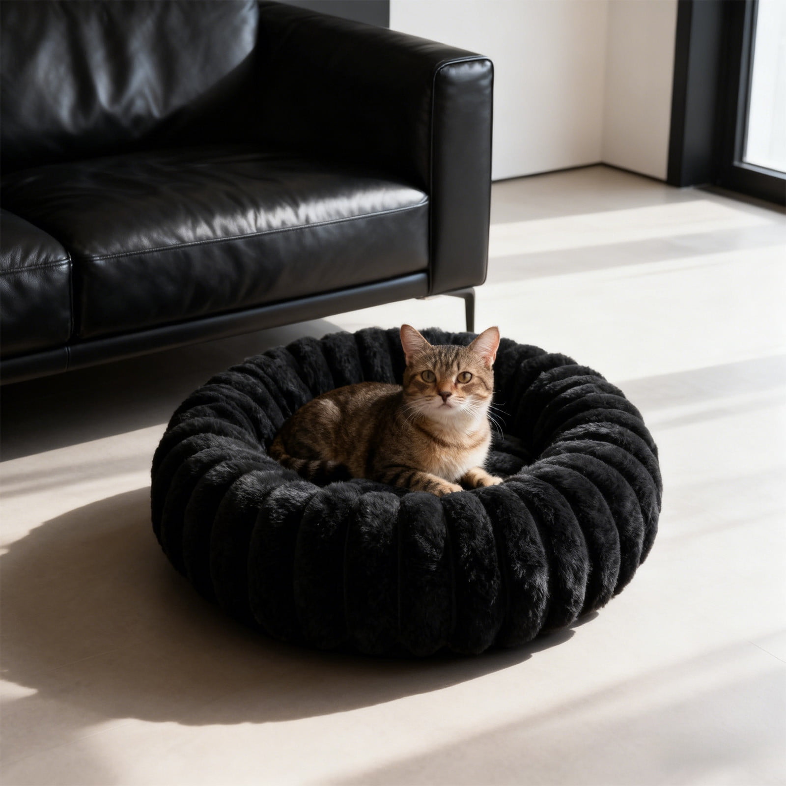 Uutvery 60cm Rabbit Plush Pet Bed, Extra Large Warm Cat Bed for Medium Dogs, Enclosed Plush Pet Kennel with Supportive Filling, 23.62x23.62 Inch
