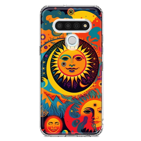 MUNDAZE LG Stylo 6 Shockproof Clear Hybrid Protective Phone Case Neon Psychedelic Indie Hippie Sun Moon Cover