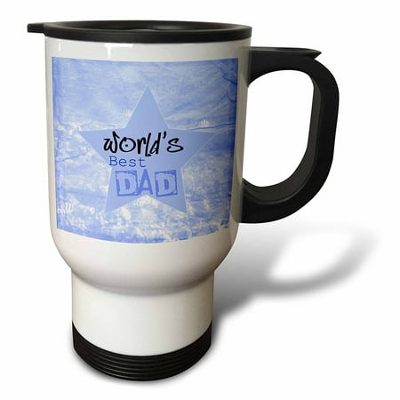 3dRose Worlds Best Dad Blue Star Fathers Day Family, Travel Mug, 14oz, Stainless