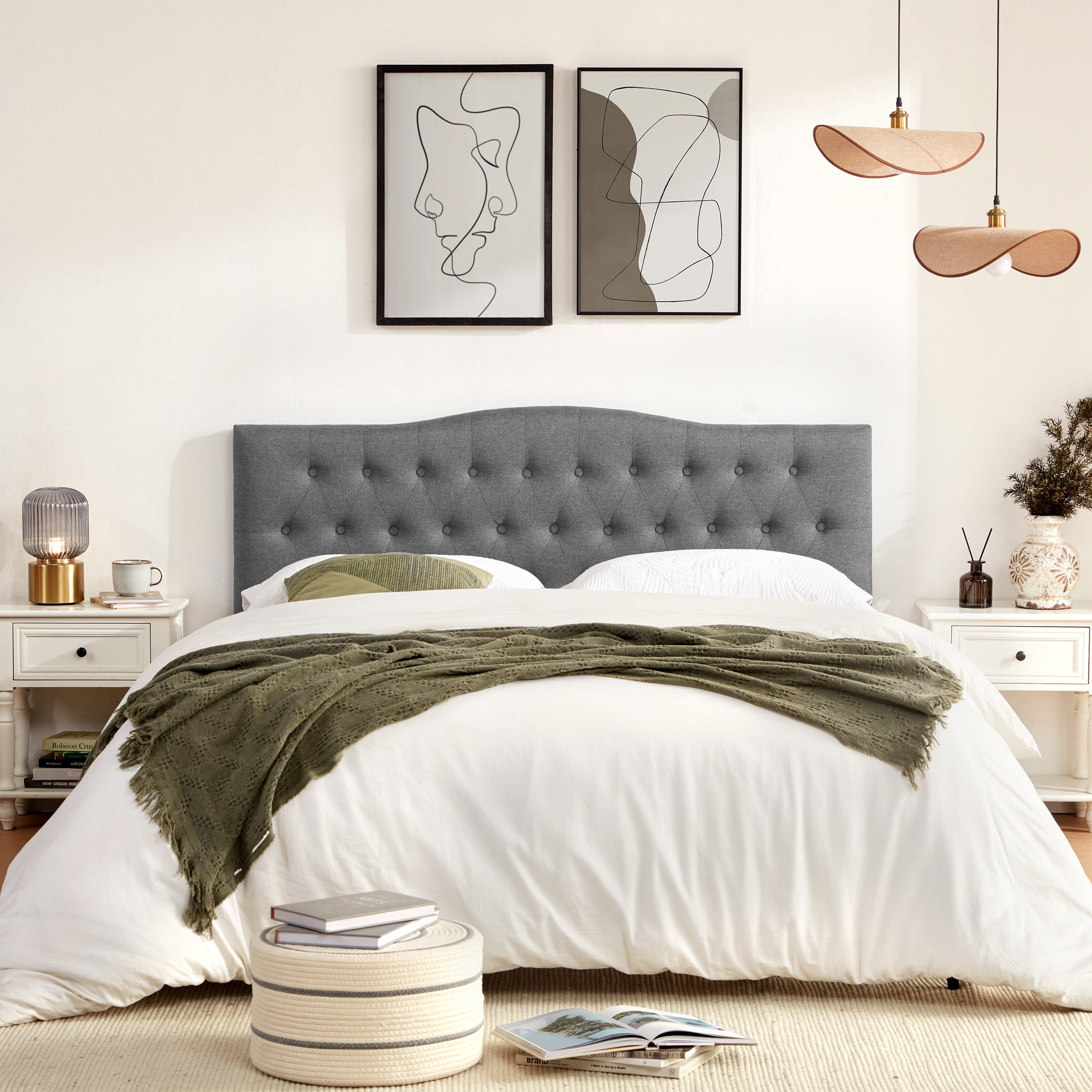 Weture Tufted Upholstered Headboard King Size , Adjustable Height, Gray