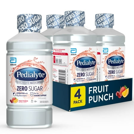 pedialyte electrolyte water with zero sugar  hydration with 3 key electrolytes & zinc for immune support  fruit punch  1 liter  4 count