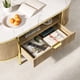 thumbnail image 2 of Yeshouse Mesa de centro ovalada acanalada de 122 cm con organizador, tablero de imitación mármol y detalles en metal dorado, mesa moderna para sala de estar u oficina en casa, 2 of 7