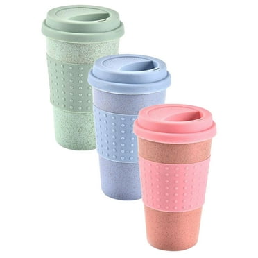 3 Pcs Wheat Straw Cup Water Glasses Espresso Cups Plastic Reusable Large Drinking Mugs Coffee with Lid