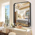 thumbnail image 4 of Arched Wall Mirror 24x20 Inch Black Metal Frame Tempered Glass Large Decorative Crystal Clear Shatterproof Mirror for Entryway Living Room Mantel Bathroom, 4 of 9