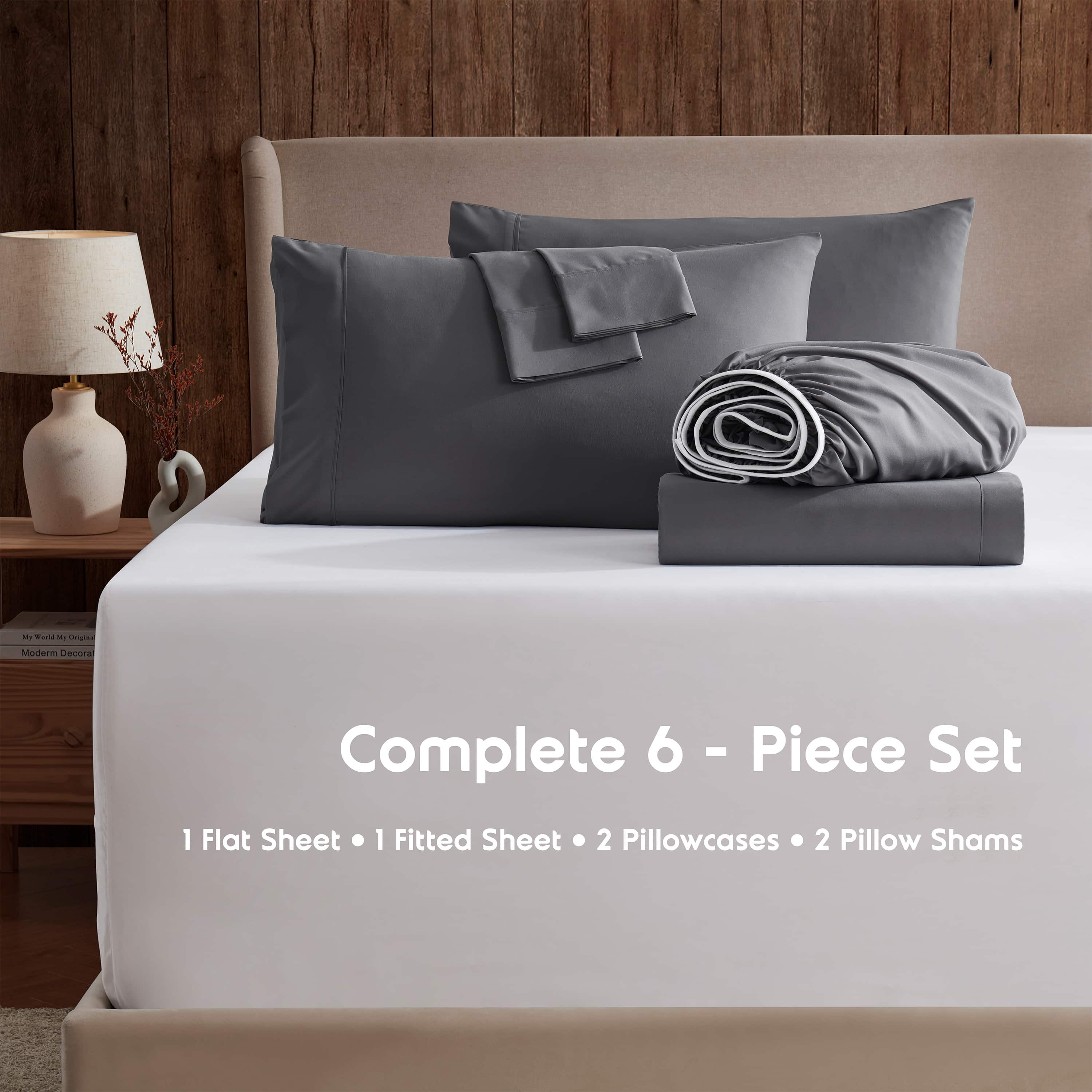 LammaLoe Queen Extra Deep Pocket Sheet Set, 6-Piece, Gray photo 2