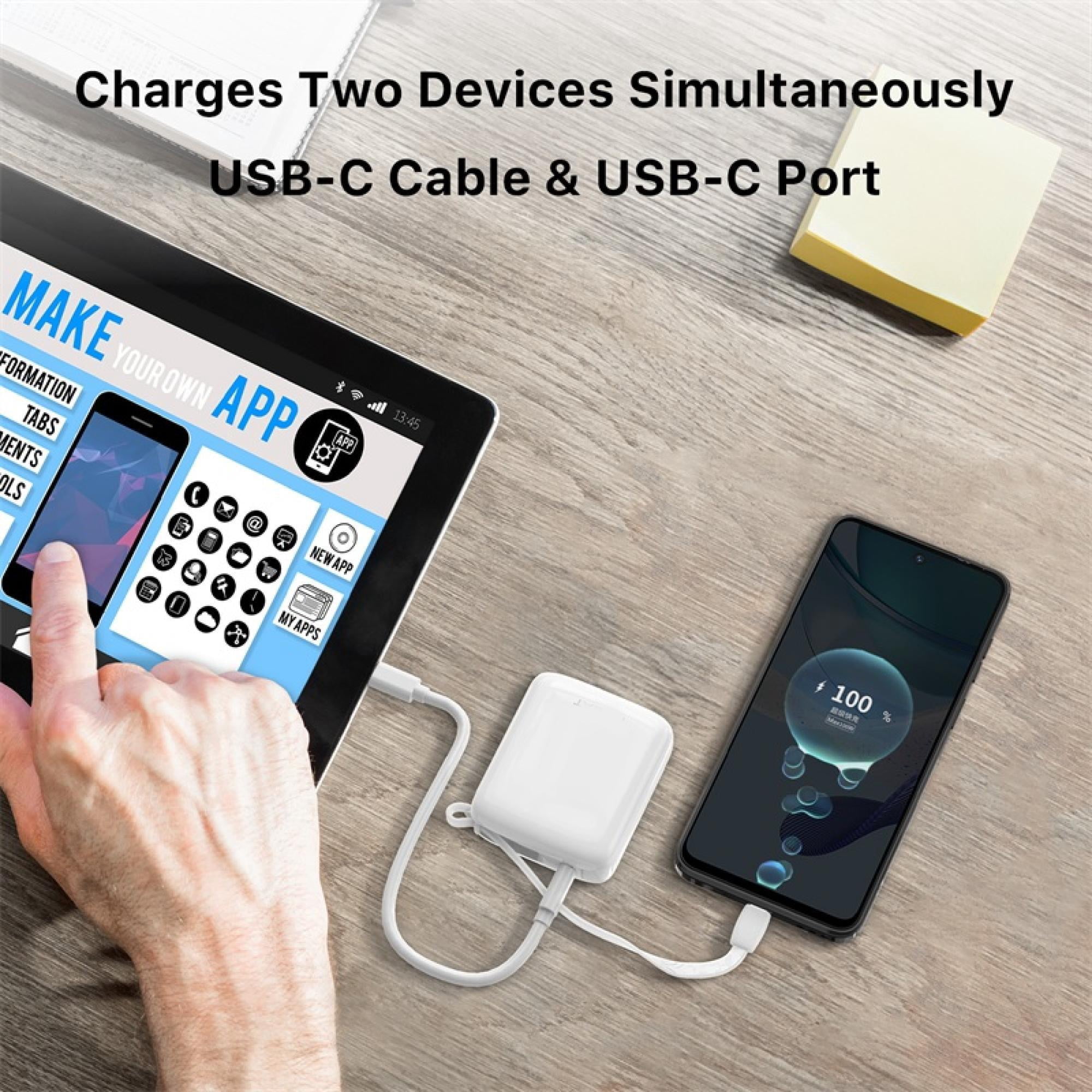 2-Pack 10,000 mAh Portable Power Banks with Built-In USB‑C Cable – Dual Device Charging, Compact Design Combo